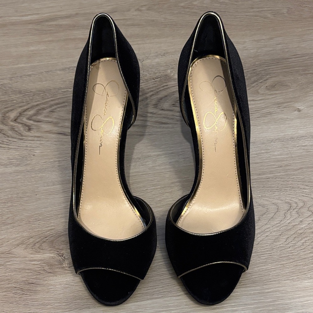 Elegant Black Velvet Peep-Toe Jessica Simpson Heels